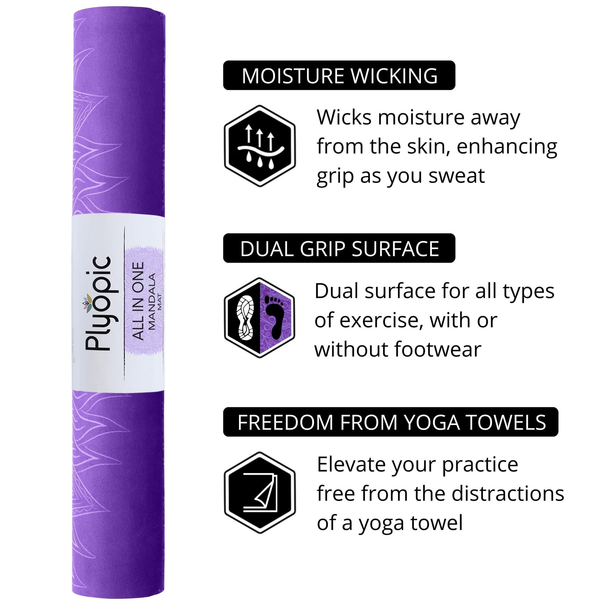 All In One Yoga Mat Purple Mandala - Plyopic