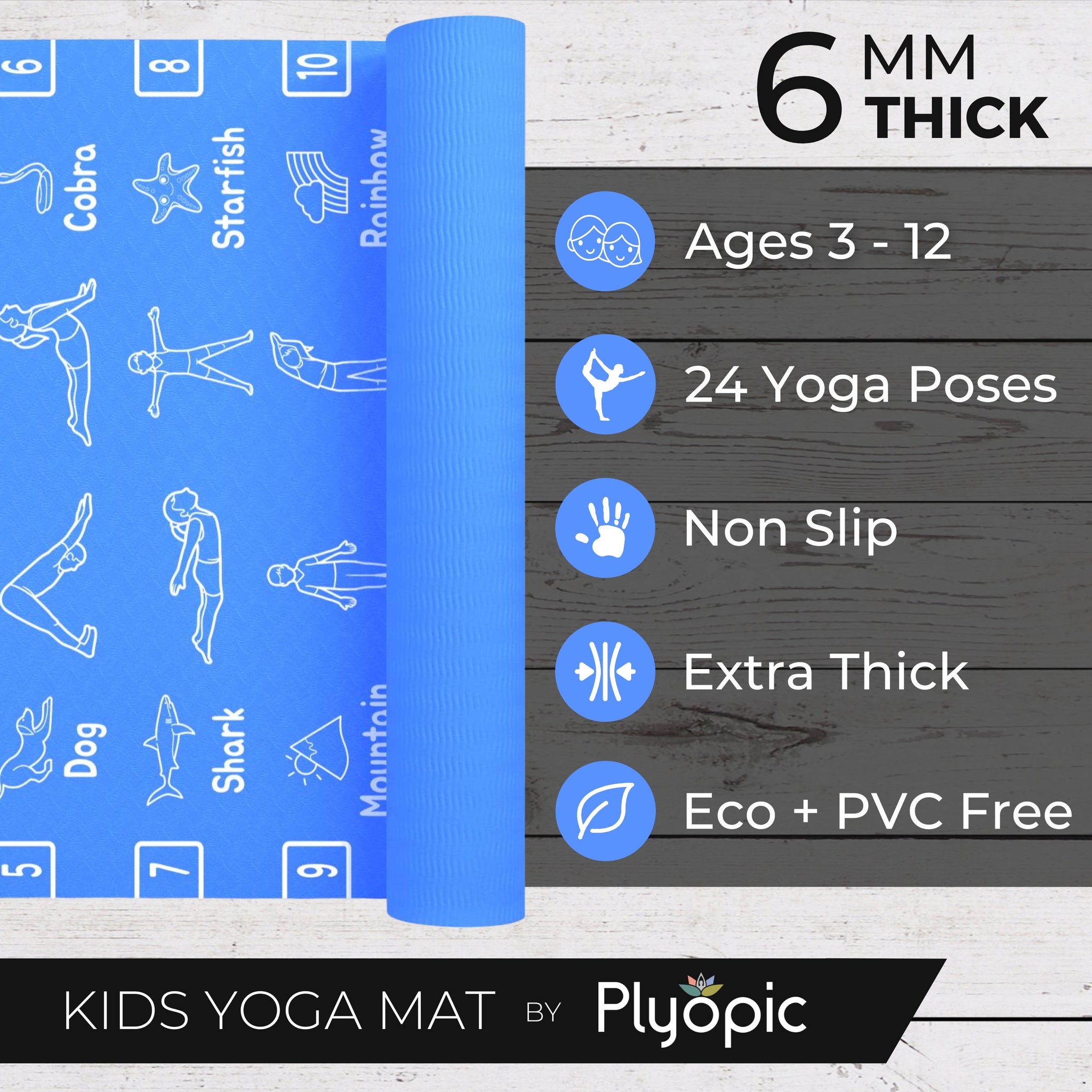 Kids Yoga Mat - Blue - Plyopic