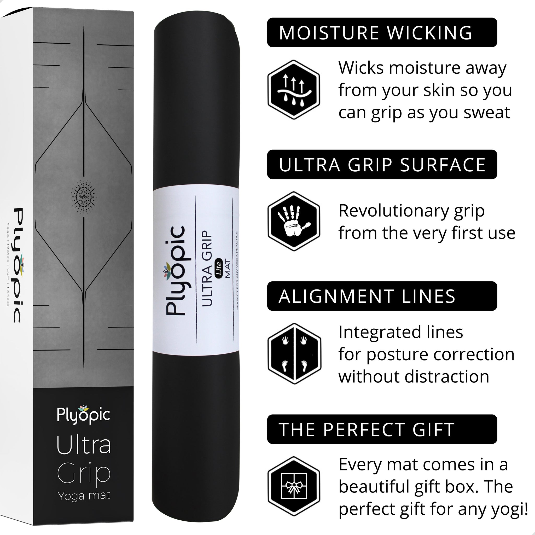 Ultra Grip Lite Yoga Mat - Black - Plyopic