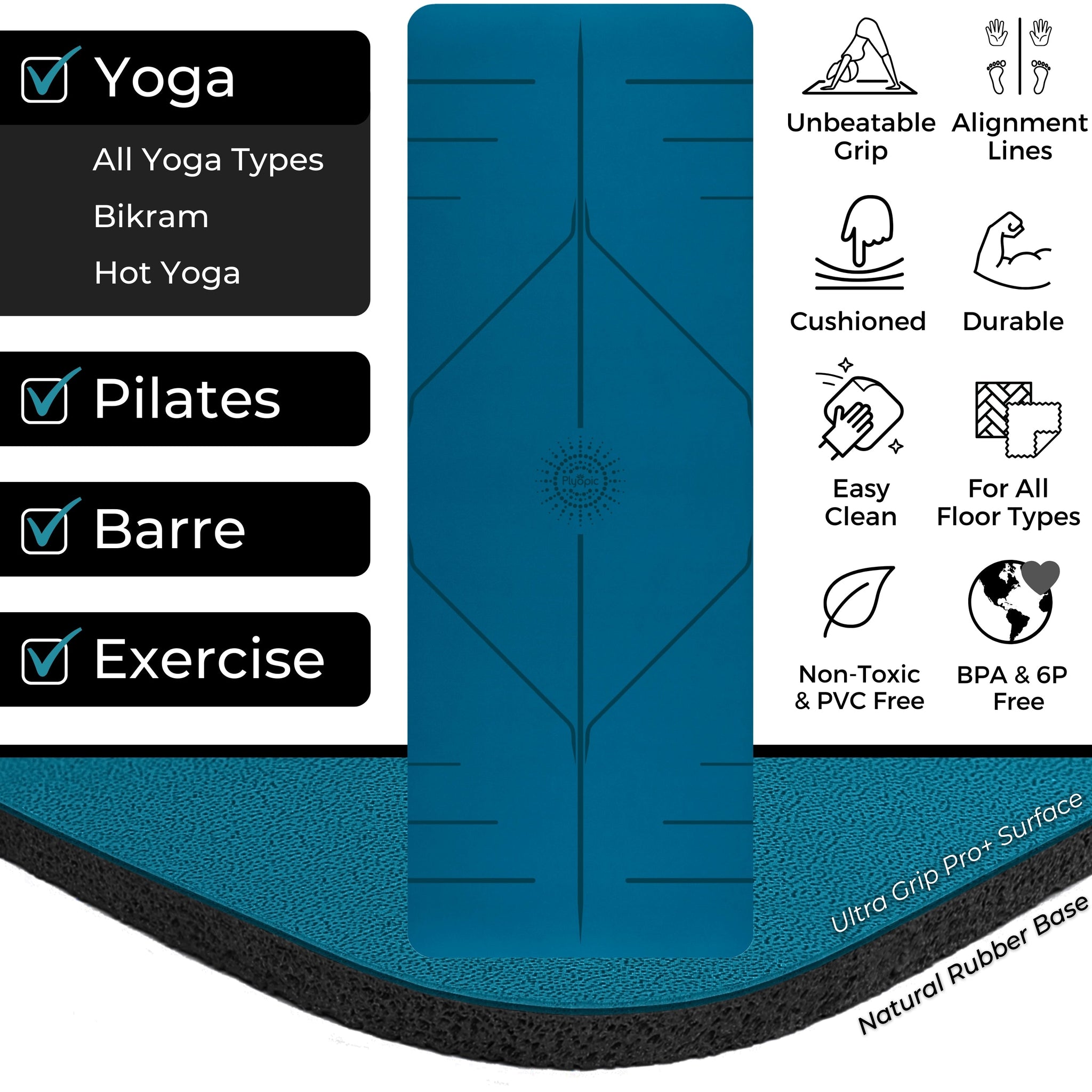Ultra Grip Pro+ Yoga Mat - Blue - Plyopic