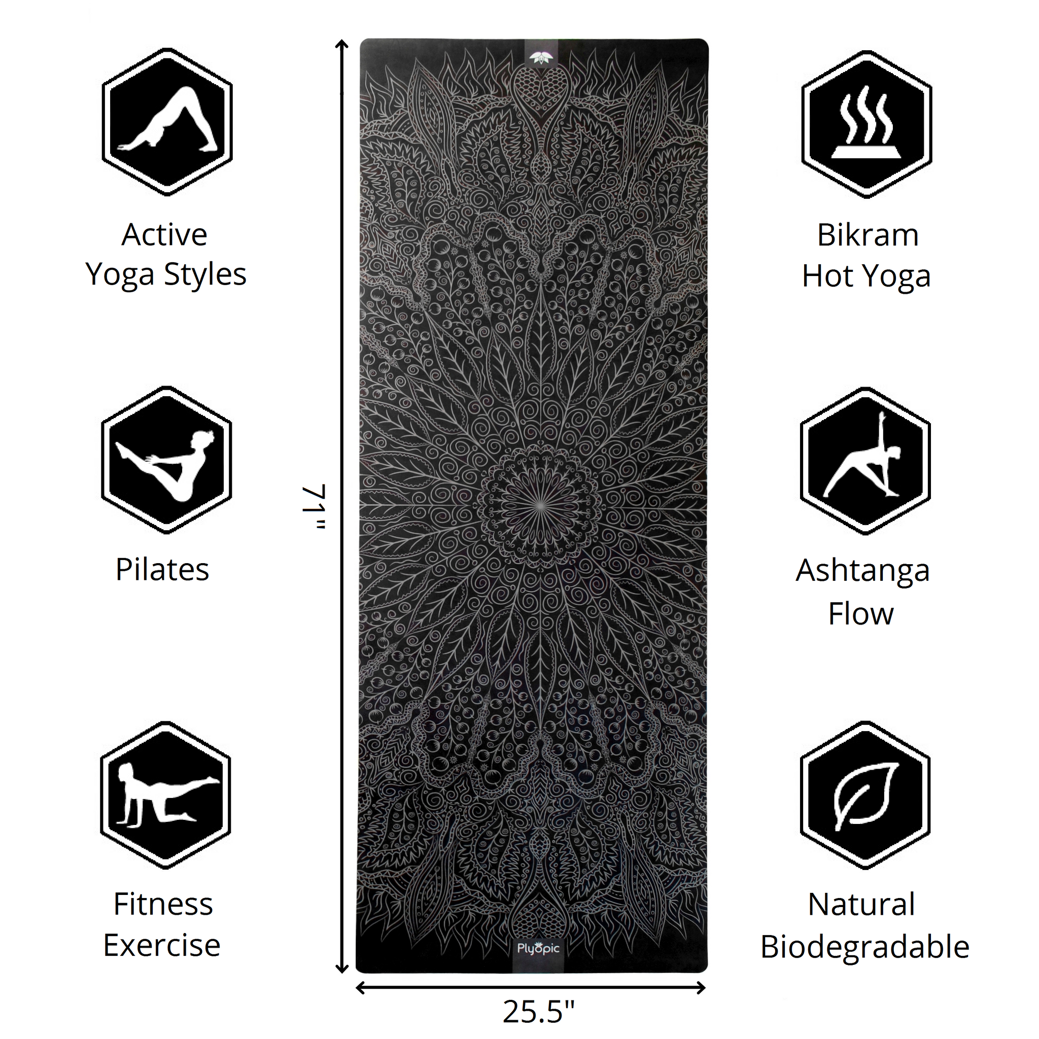 Plyopic-All In One Yoga Mat Mandala-71inch x 25.5inch Yoga Mat