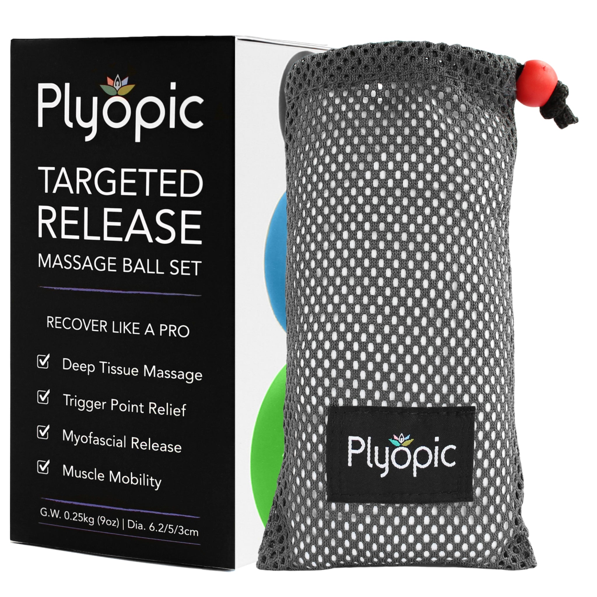 Plyopic Targeted Release Massage Ball Set with Small Medium and Large Smooth Ball Box and Carry Bag