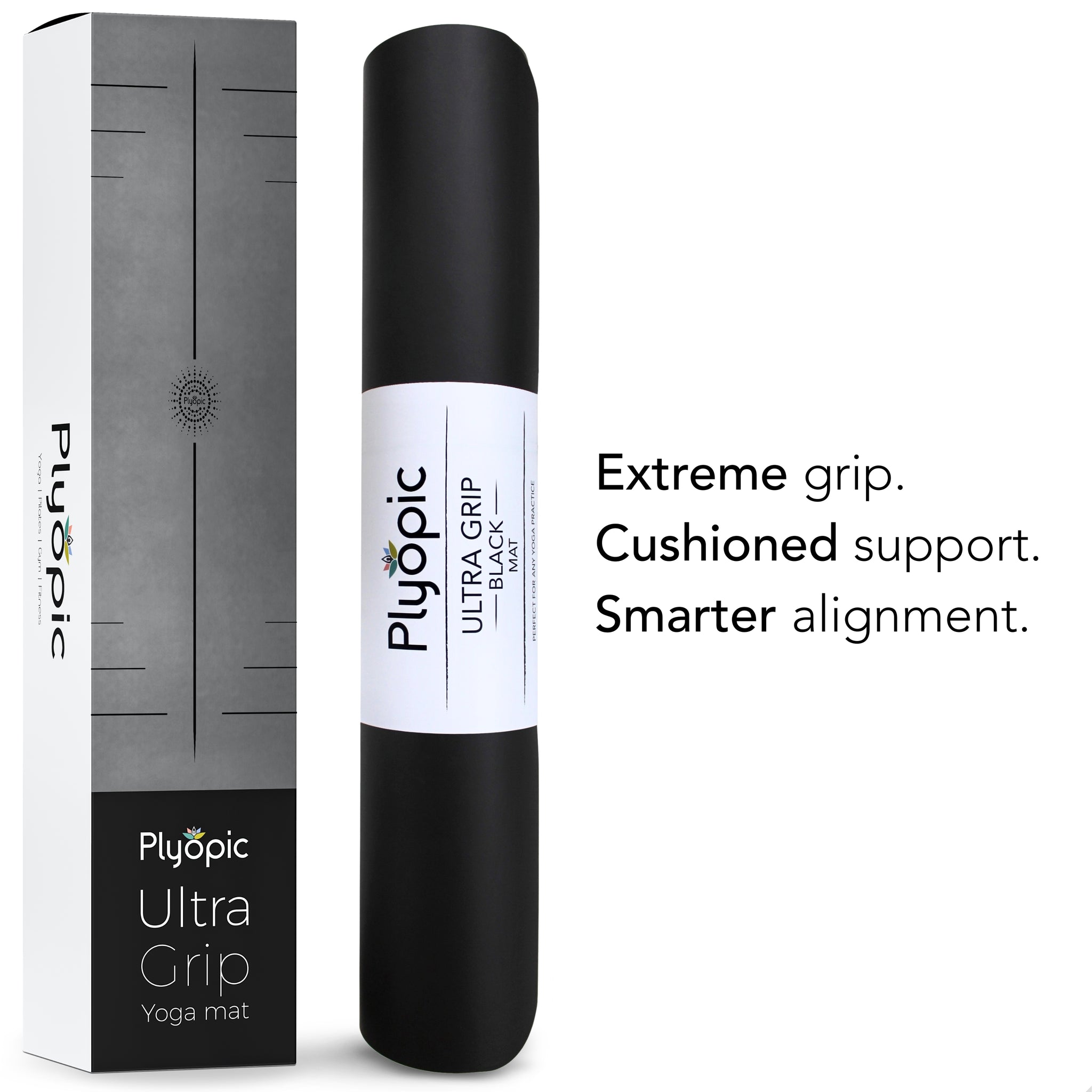 Ultra Grip Pro Yoga Mat - PoseMap Alignment Lines - Black - Plyopic