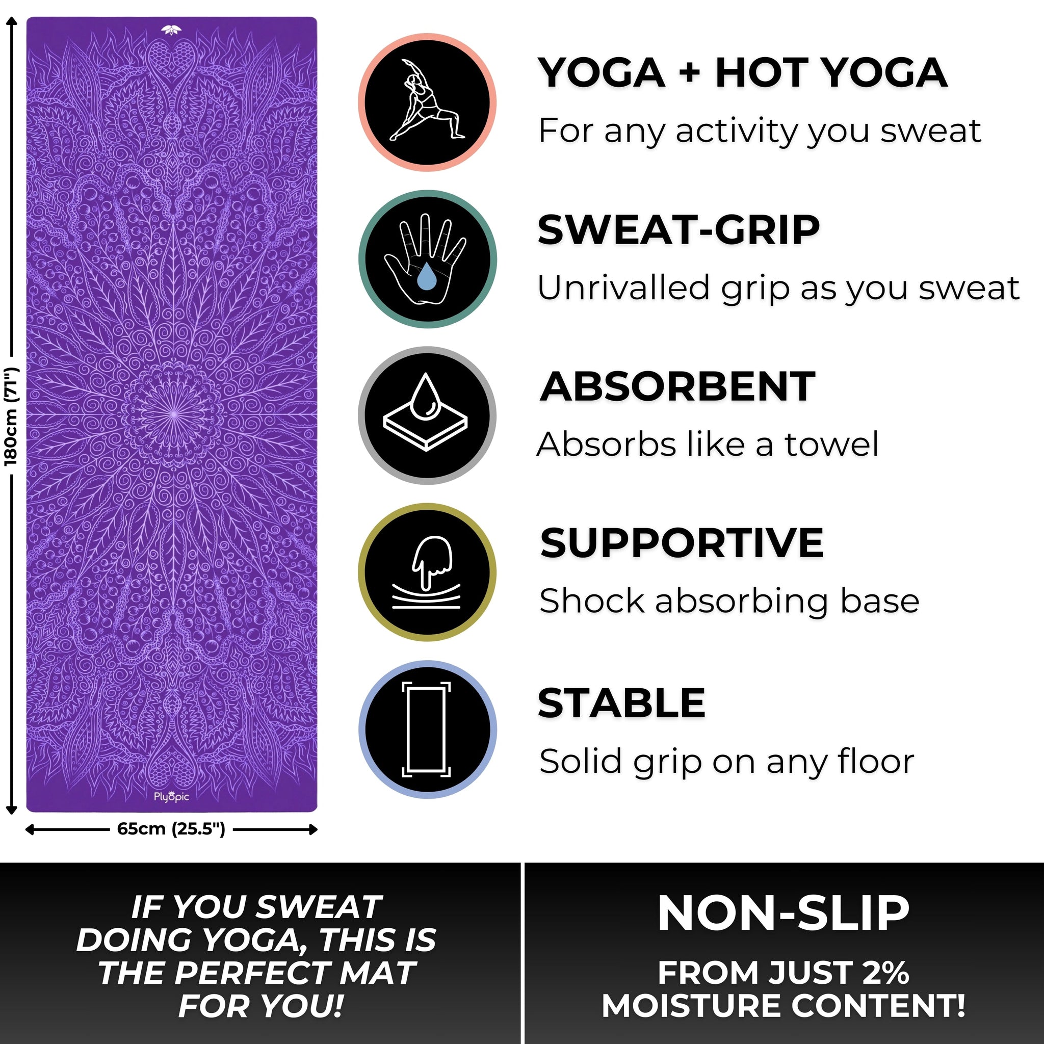 All In One Yoga Mat Purple Mandala - Plyopic