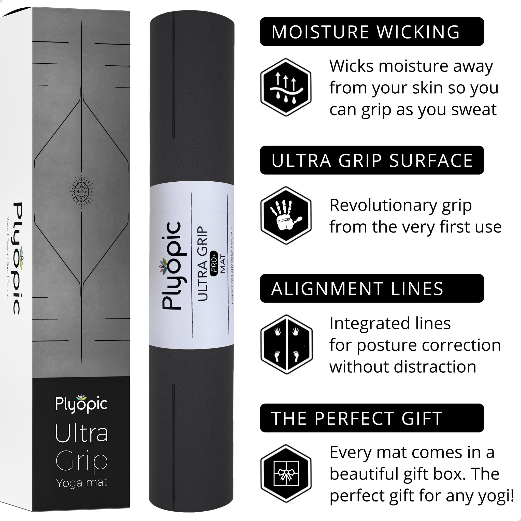 Ultra Grip Pro+ Yoga Mat - Black - Plyopic