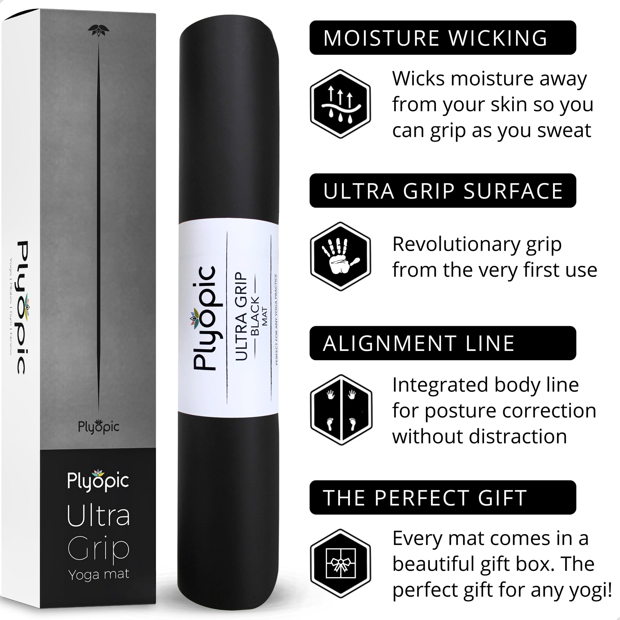 Ultra Grip Pro Yoga Mat - Black - Plyopic