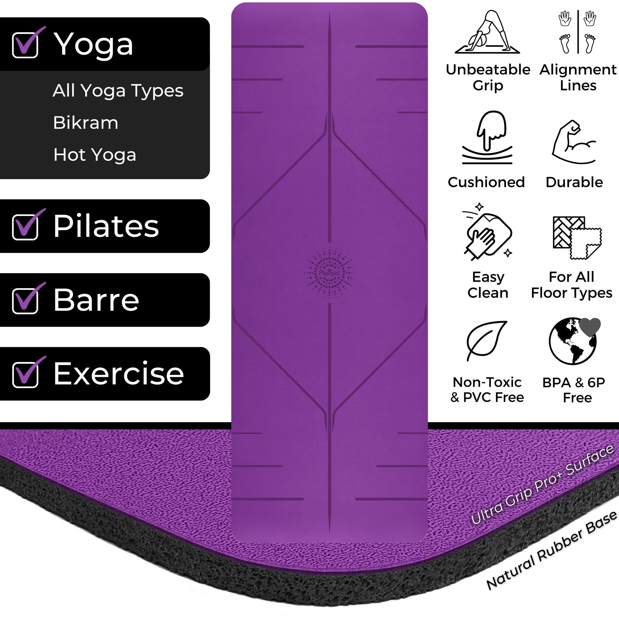 Ultra Grip Pro+ Yoga Mat - Purple - Plyopic