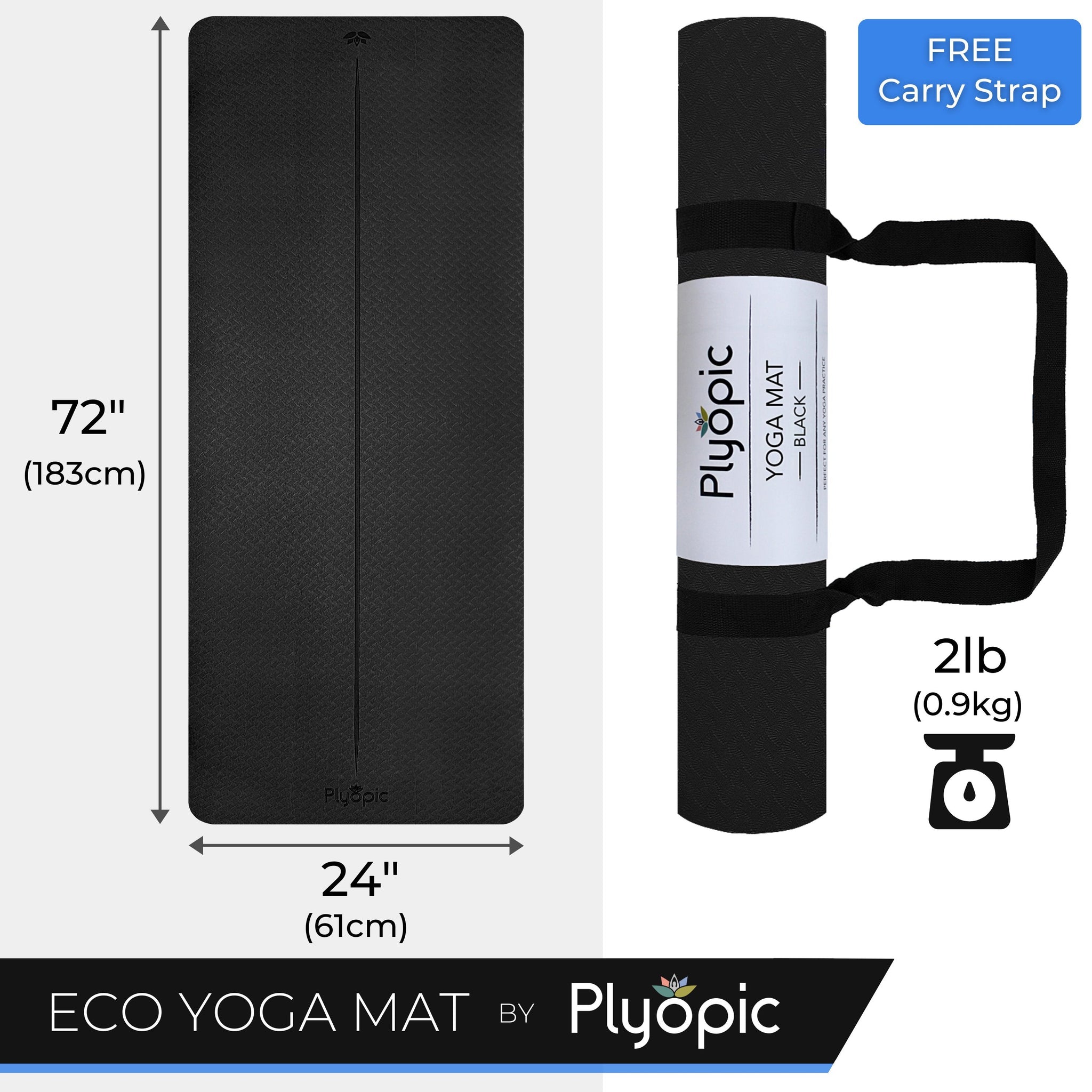 Yoga, Pilates & Exercise Mat - Black - Plyopic