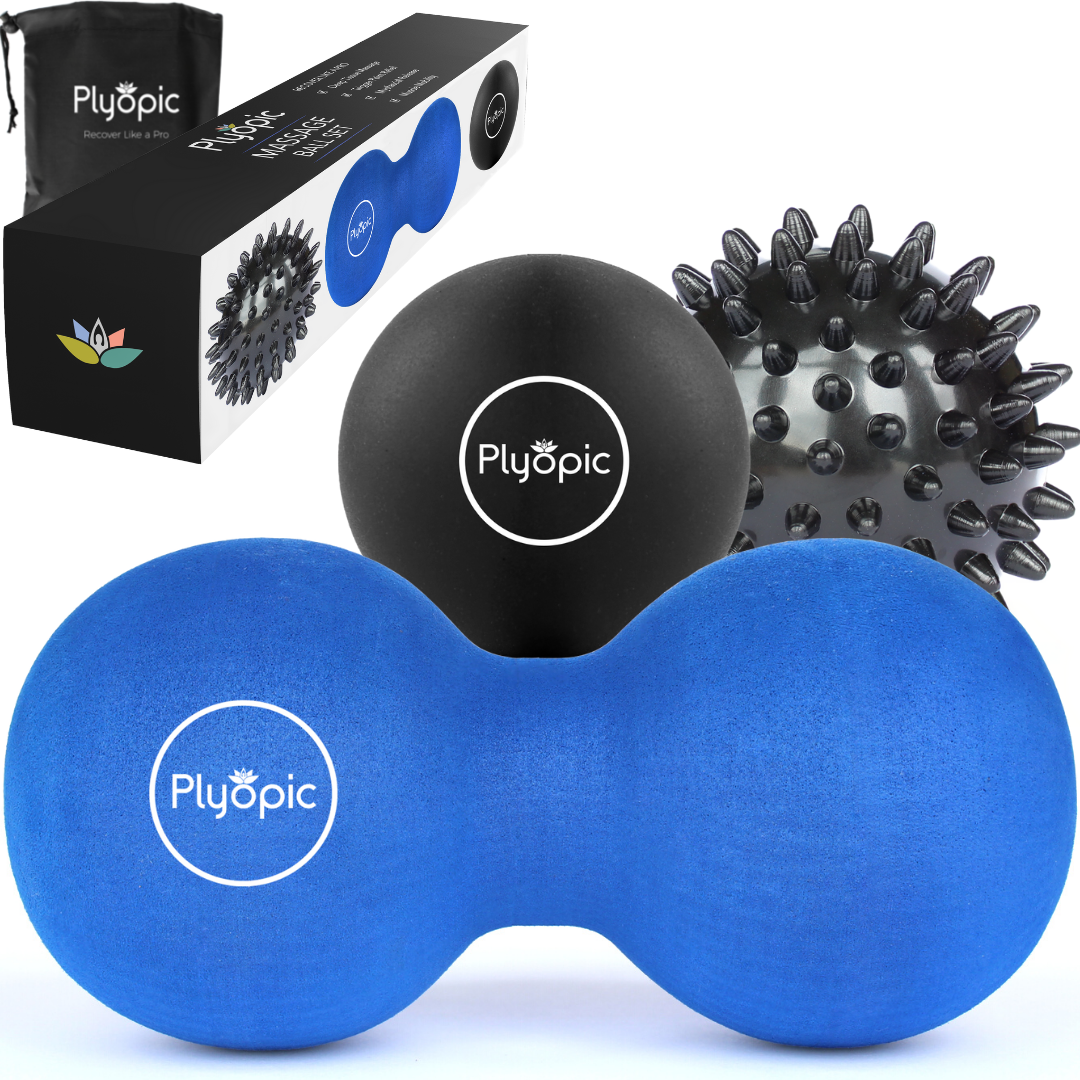 Plyopic Duoball Massage Ball Set - With Double Peanut Ball, Smooth Ball and Spiky Ball