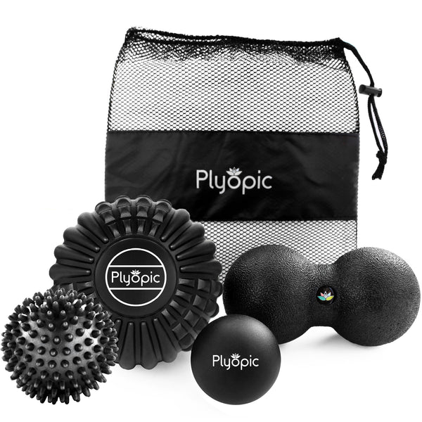 Plyopic-Plyopic Deep Tissue Massage Ball Set and Carry Bag with Spiky Ball Foam Roller Ball Smooth Ball and Peanut Ball