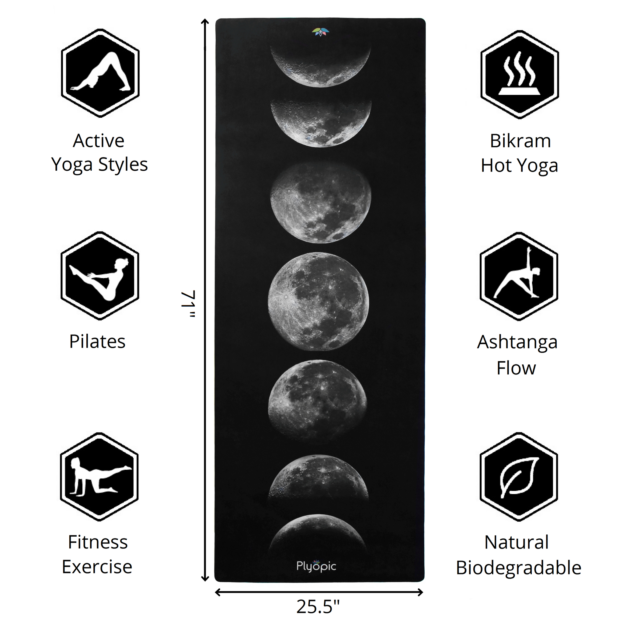 Plyopic-All In One Yoga Mat Moon Phases-71inch x 25.5inch Yoga Mat
