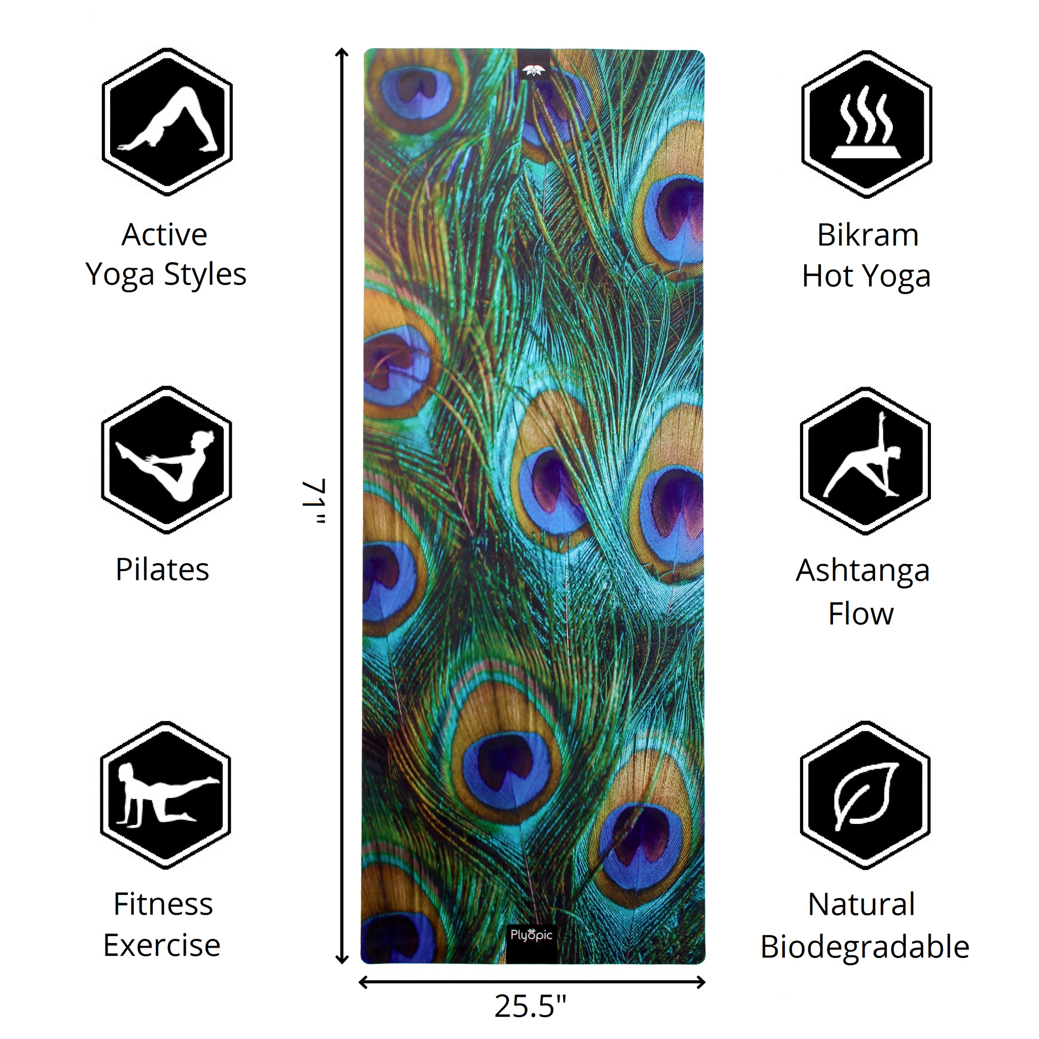 Plyopic-All In One Yoga Mat Peacock-71inch x 25.5inch Yoga Mat