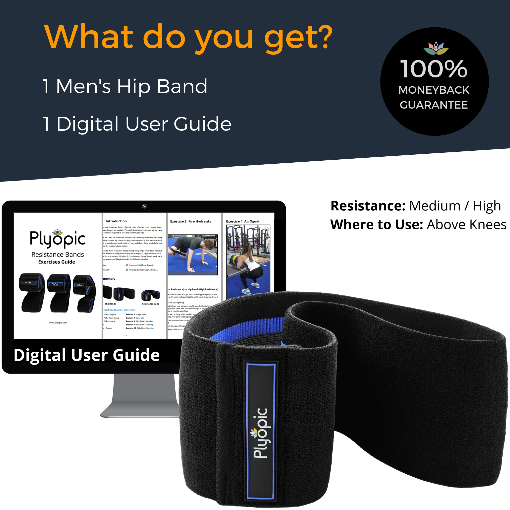 Plyopic-Men's Hip Band (For Upper Legs)-Hip Resistance Band and Digital User Guide