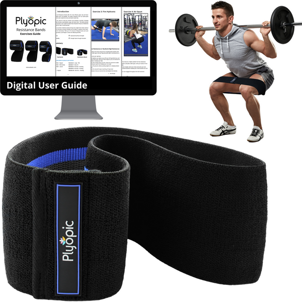 Plyopic-Men's Hip Band (For Upper Legs)-Hip Resistance Digital User Guide and Resistance Band Worn on Man Lifting Weights