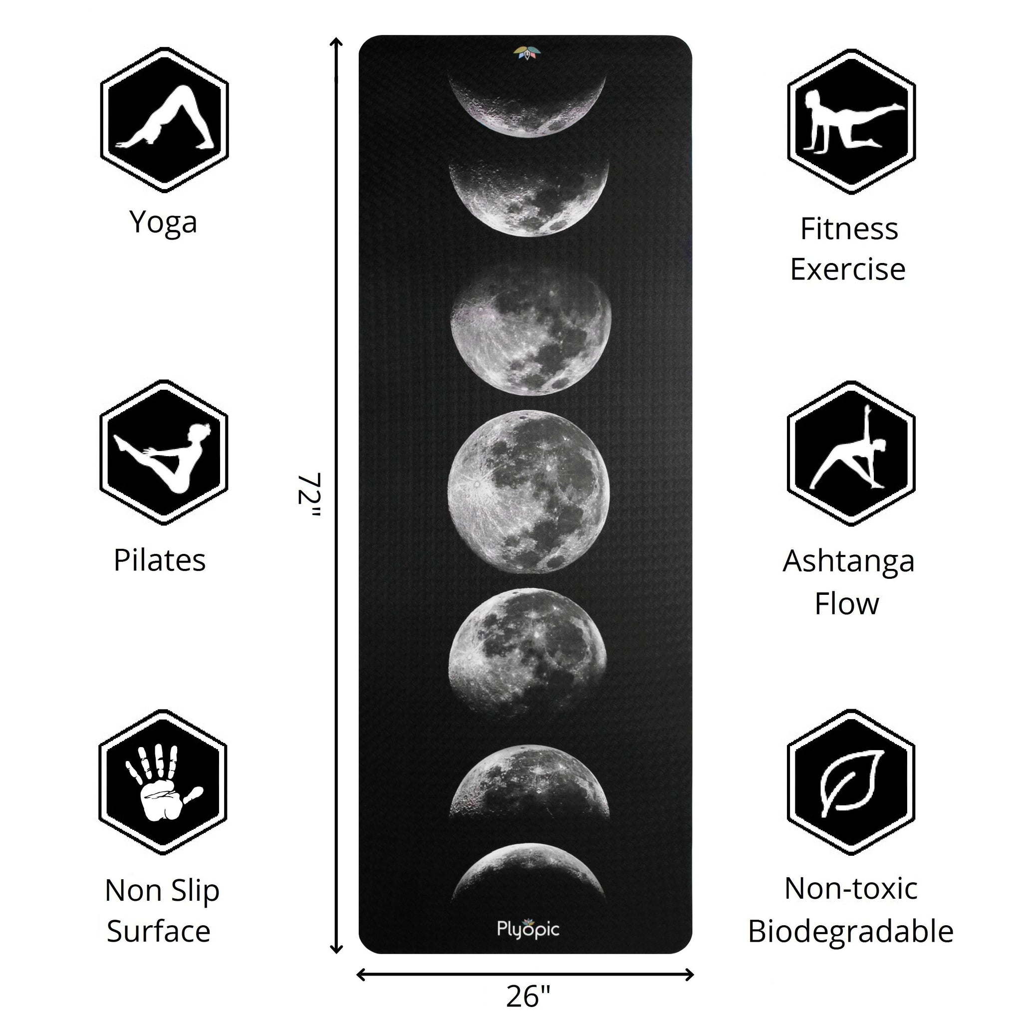 Plyopic-Printed Yoga, Pilates & Exercise Mat - Moon Phases-72inch x 26inch Yoga Mat