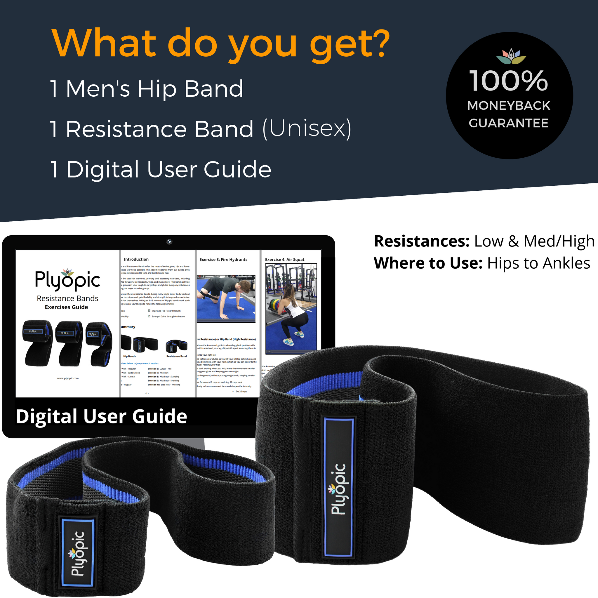 Plyopic-Women's Hip Resistance Band Set (For Upper & Lower Legs)-Hip Resistance and Mini Bands Digital User Guide and Resistance Bands